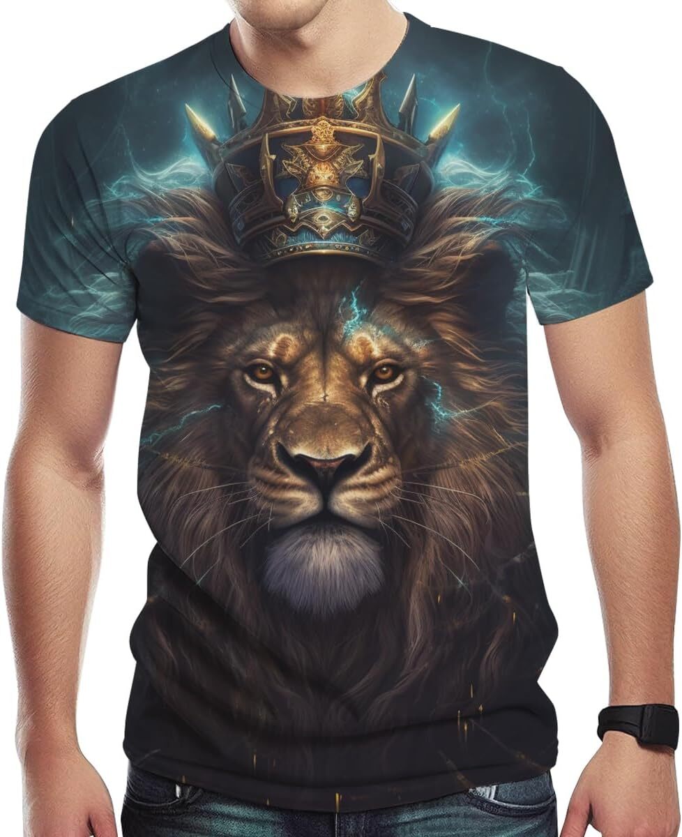 Mens T shirt Men's Novelty T Shirt Lion Graphic Print Summer T-Shirt tee Casual tops summer clothes Fashionable and cool