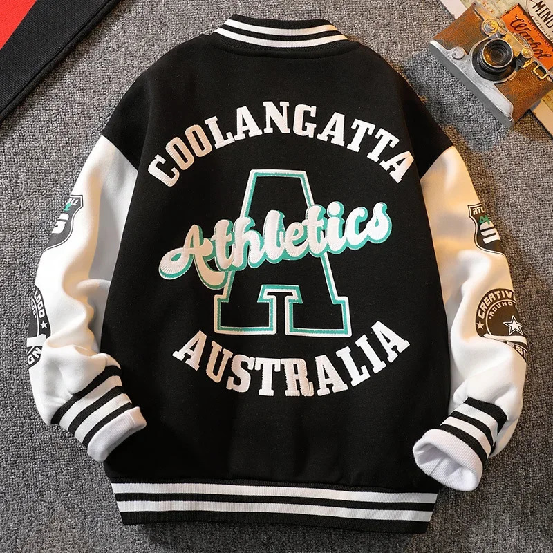 Spring and Autumn Casual Boys Contrast Alphabet Varsity Jackets School Childrens Clothing Tops Childrens Single Chest Sports Jacket 3-14 Years Old 241
