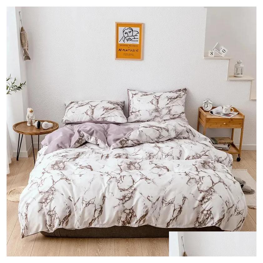 Sets Mirco Fiber Marble Print Set Nordic Duvet Cover Double Bed Soft Comfortable Quilt 12Pcs Pillowcases 240624 Drop Delivery Garden Dhrg8