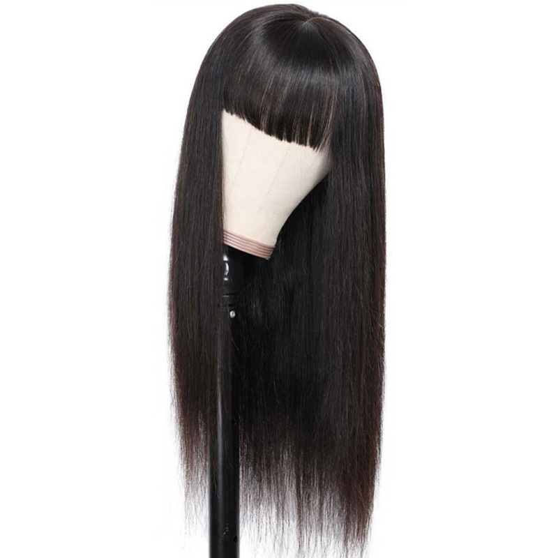 Natural wig Wig for women long straight hair wig with bangs black fashion synthetic