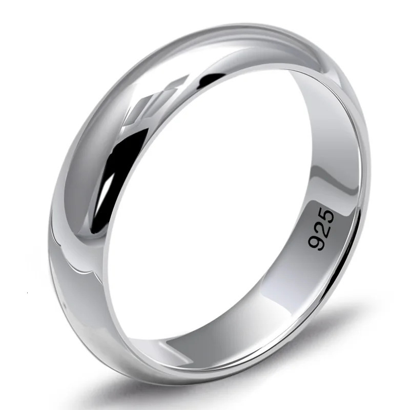 Real Pure 925 Sterling Silver Rings For Women And Men Simple Couple Ring Smooth Wedding Band For Lovers Jewelry 241024