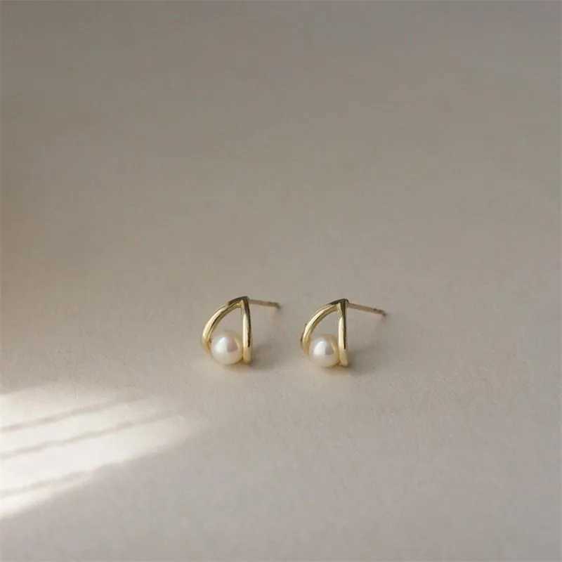 Simple Temperament INS Pearl Geometric Stud Earrings for Women 925 Sterling Silver 14k Gold Plated Jewelry GiftX241023