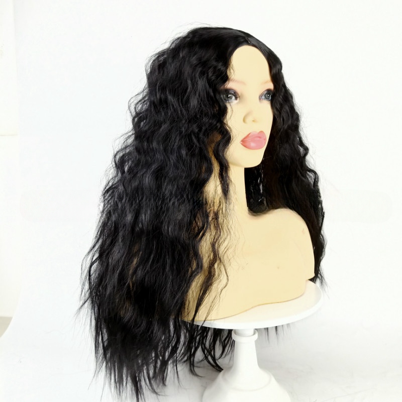 New wig female African small curly afro black long curly hair chemical fiber high temperature silk chemical fiber head cover