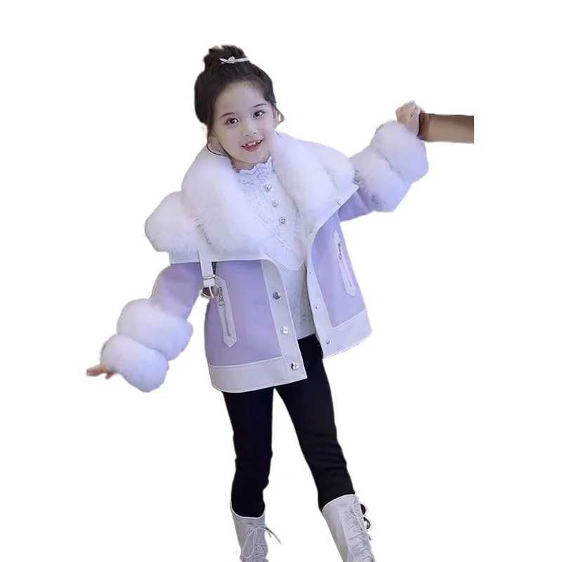 Girls Velvet Thick Coat 2024 Autumn/Winter Princess Childrens Fur Integrated Fur Sweater W241023