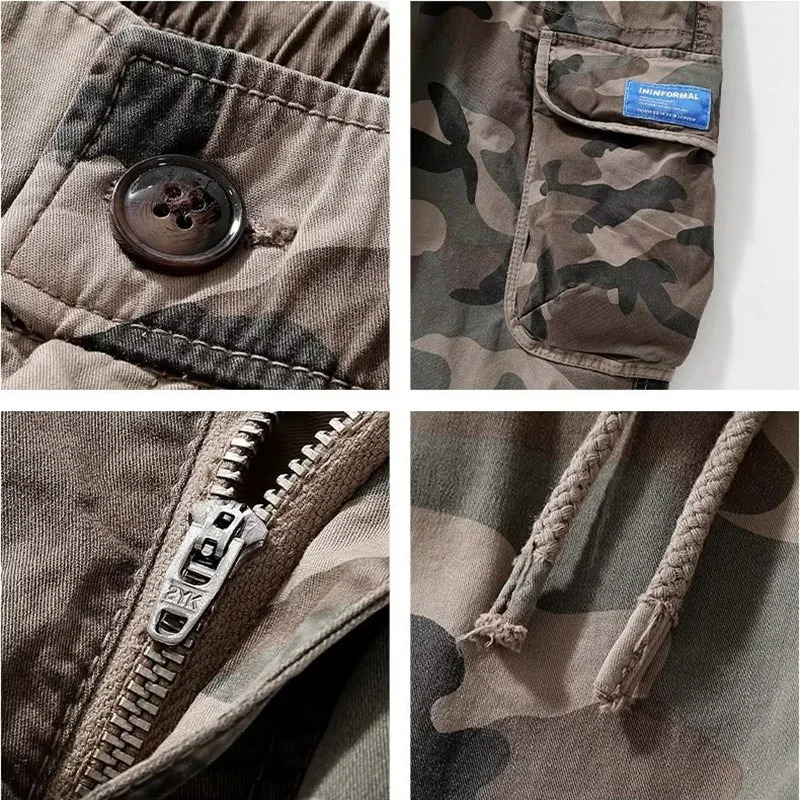 Mens trend camouflage outdoor cargo pants basic hiking and climbing sports mens multi pocket bundled foot casual pants 241023