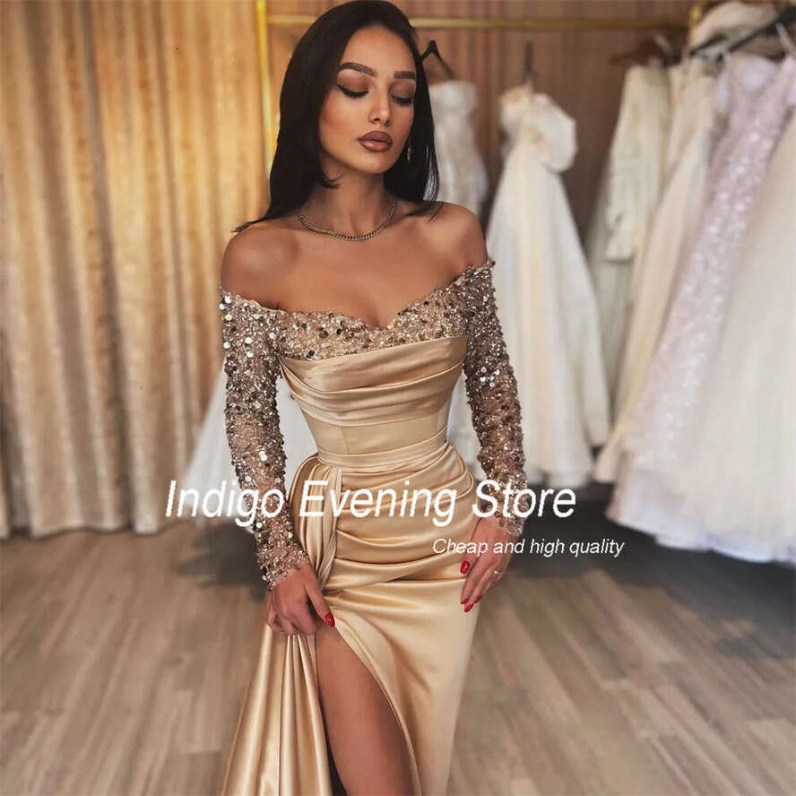 Indigo Prom Dresses Strapless Sequin Off Shoulder High Slit Mermaid Formal Ocn Dress For Women 2024 Vestidos De Gala
