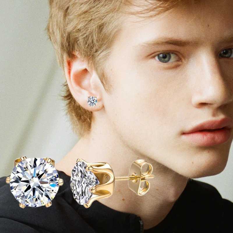 1 pair of stainless steel 4-8mm cubic zirconia pearl bead stud earrings CZ crystal round black silver perforated jewelry gift W241023