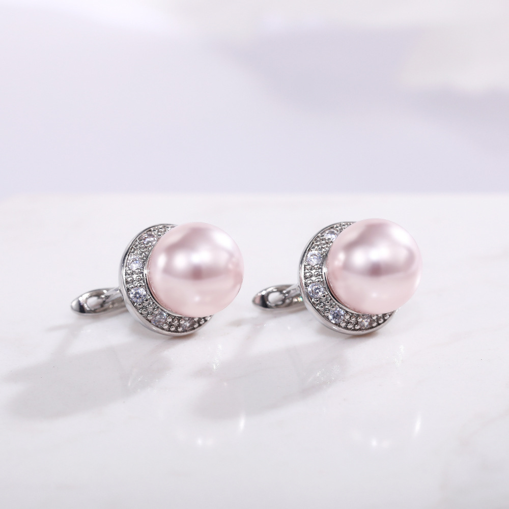Simple Fashion Round Zircon Pearl Stud Earrings Women 925 Sterling Silver Earrings Classic Princess Crystal Stud Luxury Jewelry Exquisite Gift