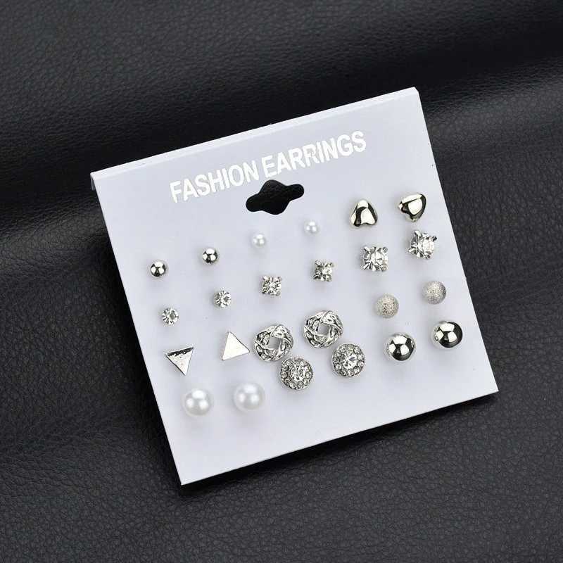 12 Pairs/set Of Stud Earrings Pearl Zircon Card One Week Stud Earrings Simple Design Stud EarringsX241023