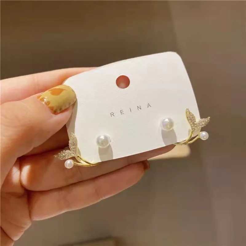 2024 New Elegant Beauty Fish Tail Earrings Decorated with Zircon 1 Pair of Retro Bohemian Pearl Ladies Jewelry W241023