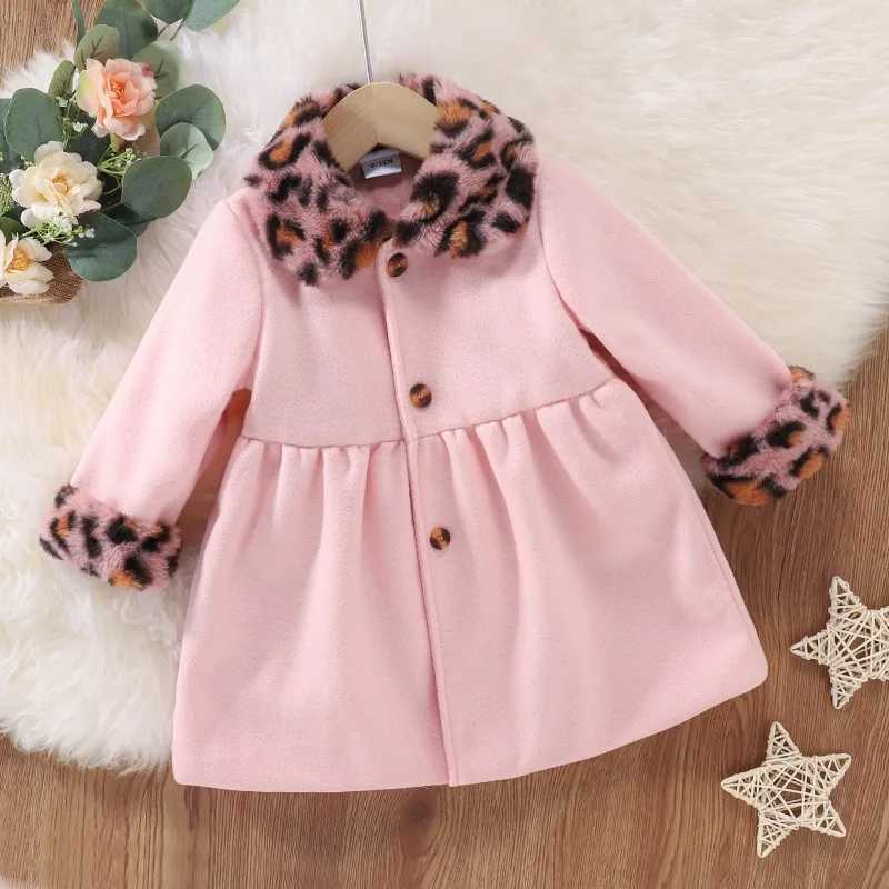 2023 Autumn Winter Long Woolen Coat for Girls Fashion Leopard Long Sleeped Trench Jacket Outerwear Warm Wool Baby Clothes W241023