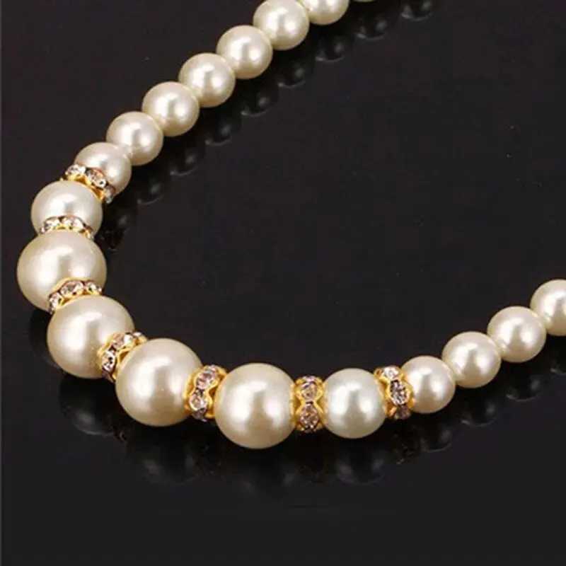 Simulated pearl necklace bracelet earring set three piece set W241023