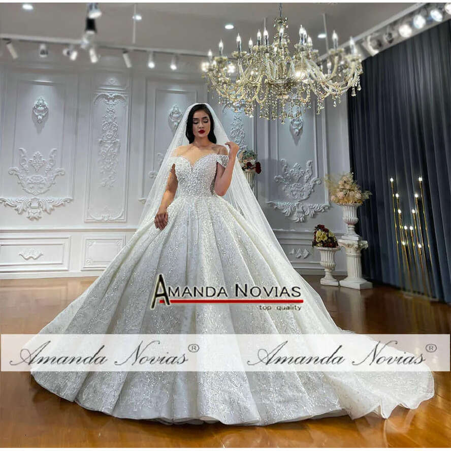 Off The Shoulder Straps Pearls Bridal Dresses