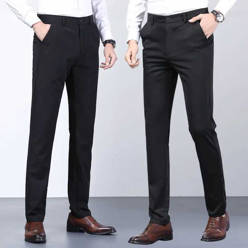 Mens Summer Casual Suit Pants Elastic Non-ing Trousers Men Black Thin Pants Slim-fit Straight Business Formal Suit TrousersX241023