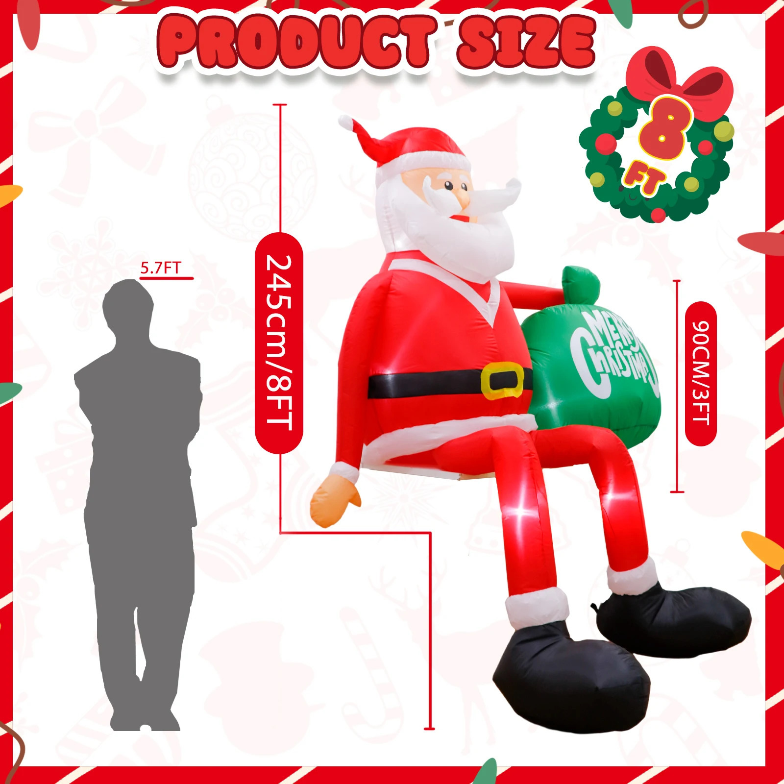 8-foot climbing Santa Claus inflatable Christmas yard decoration with LED ed for outdoor decoration 241024