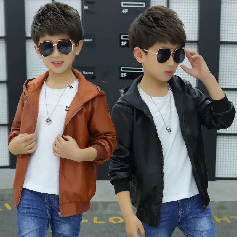 6 9 10 12 year old children boys and girls hooded fur zipper bicycle leather jacket winter warm wool jacket childrens jacket 241023