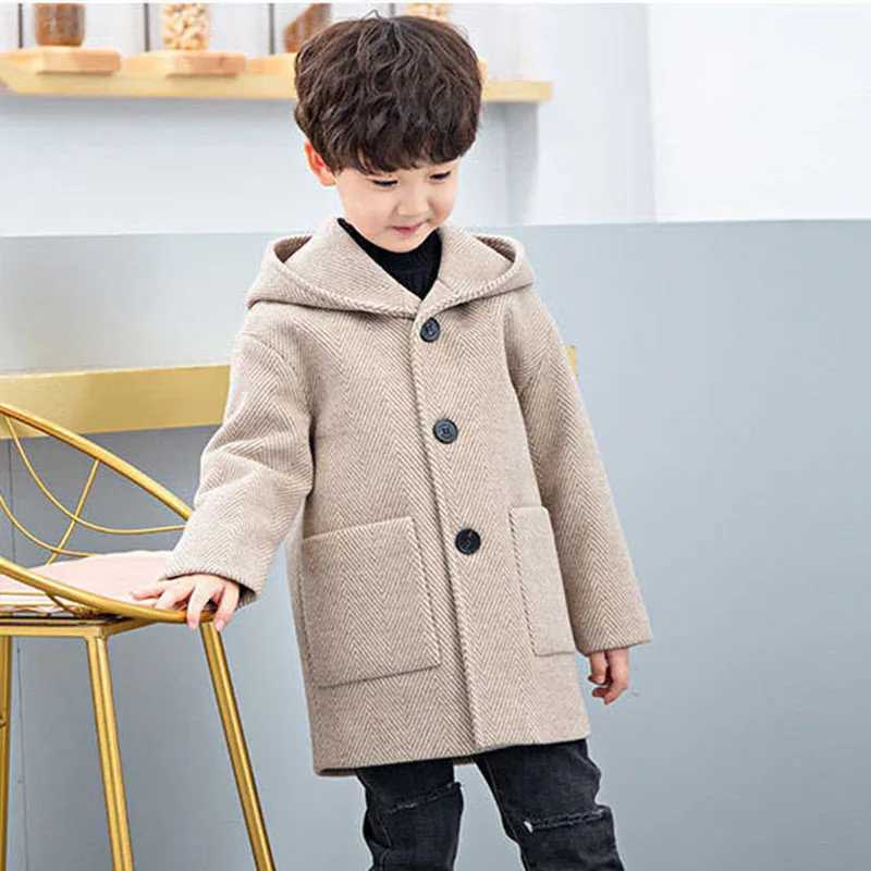 Winter wool jacket for boys new 2023 Korean version fashionable thick handsome medium to long keeping warm casual childrens clothing W241023