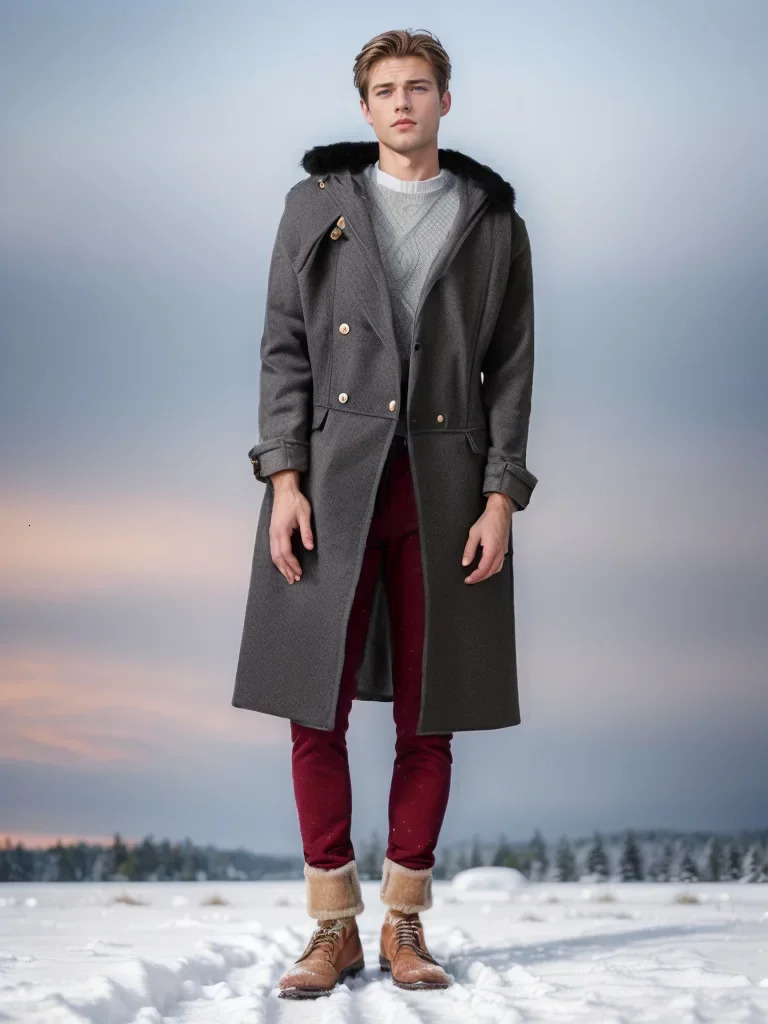 European and American mens autumn and winter casual wool coat young mens double-layer fur collar coat S-5XL 241024