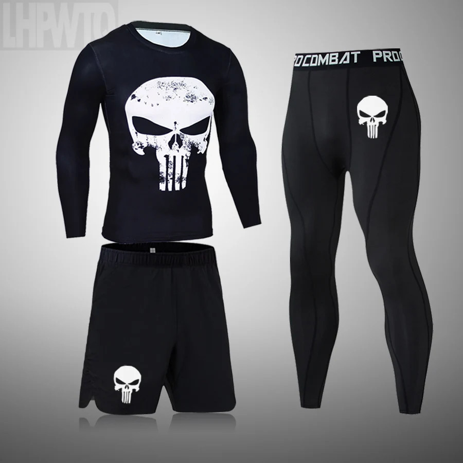 Fitness Training Clothes 3D Skull Thermal Underwear Compression Mens Suit Sports Running Warm Base Layer 3XL 241017