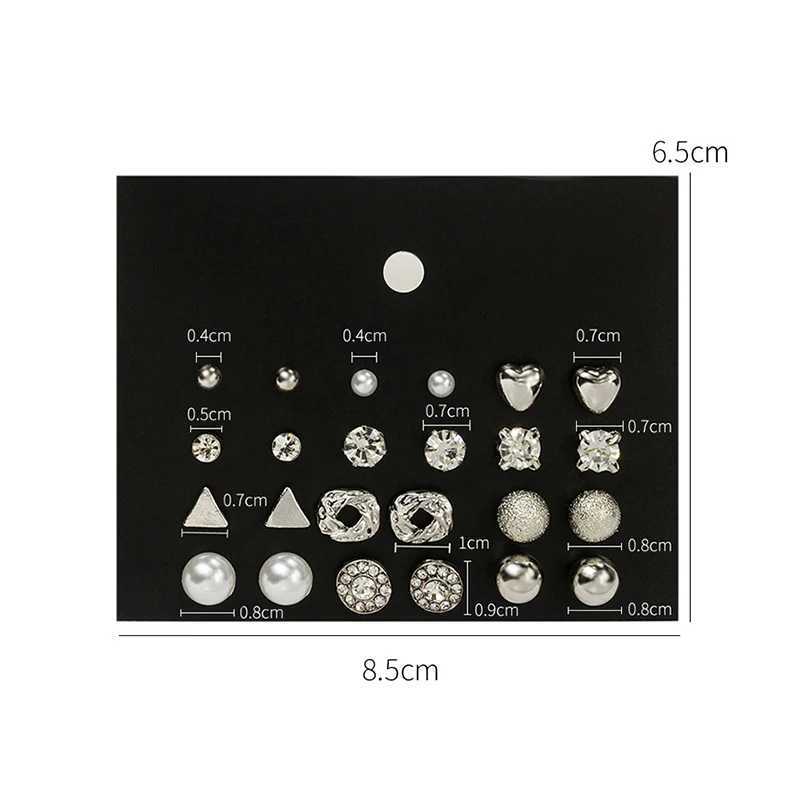 12 Pairs/set Of Stud Earrings Pearl Zircon Card One Week Stud Earrings Simple Design Stud EarringsX241023
