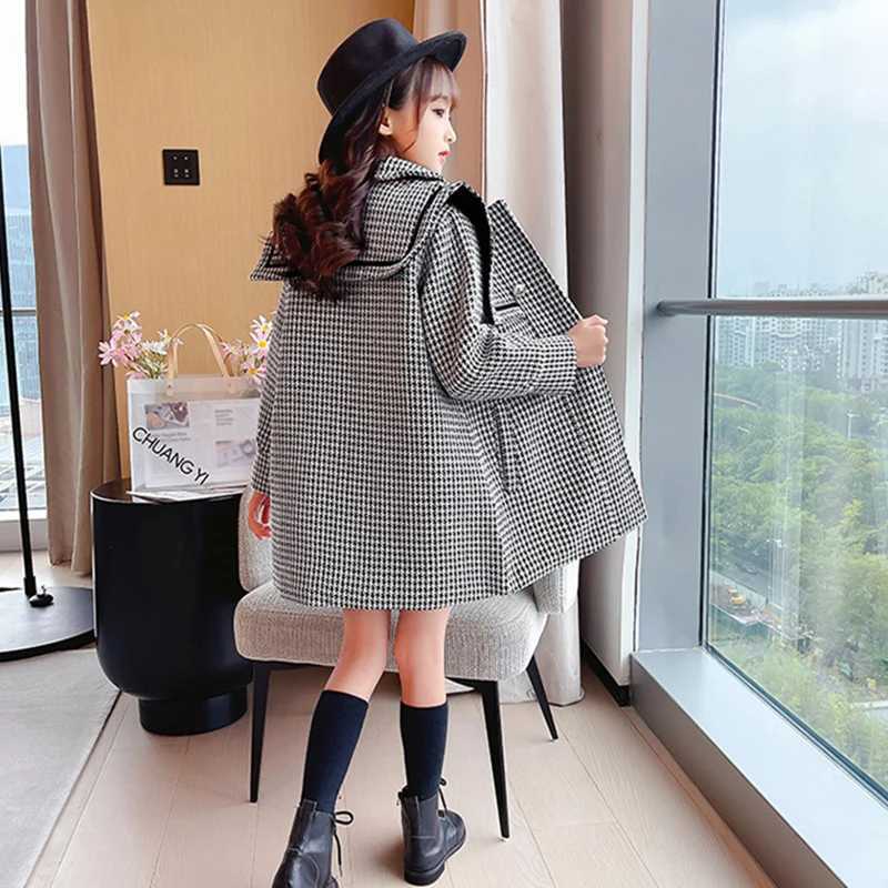 Girls wool coat jacket cotton coat 2021 new thick velvet winter autumn youth school childrens clothing W241023