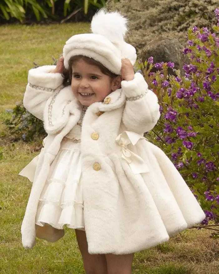 1-12Y Baby Girl Autumn White Palace British Spanish Princess Wool Coat Leisure Holiday Par Christmas W241023