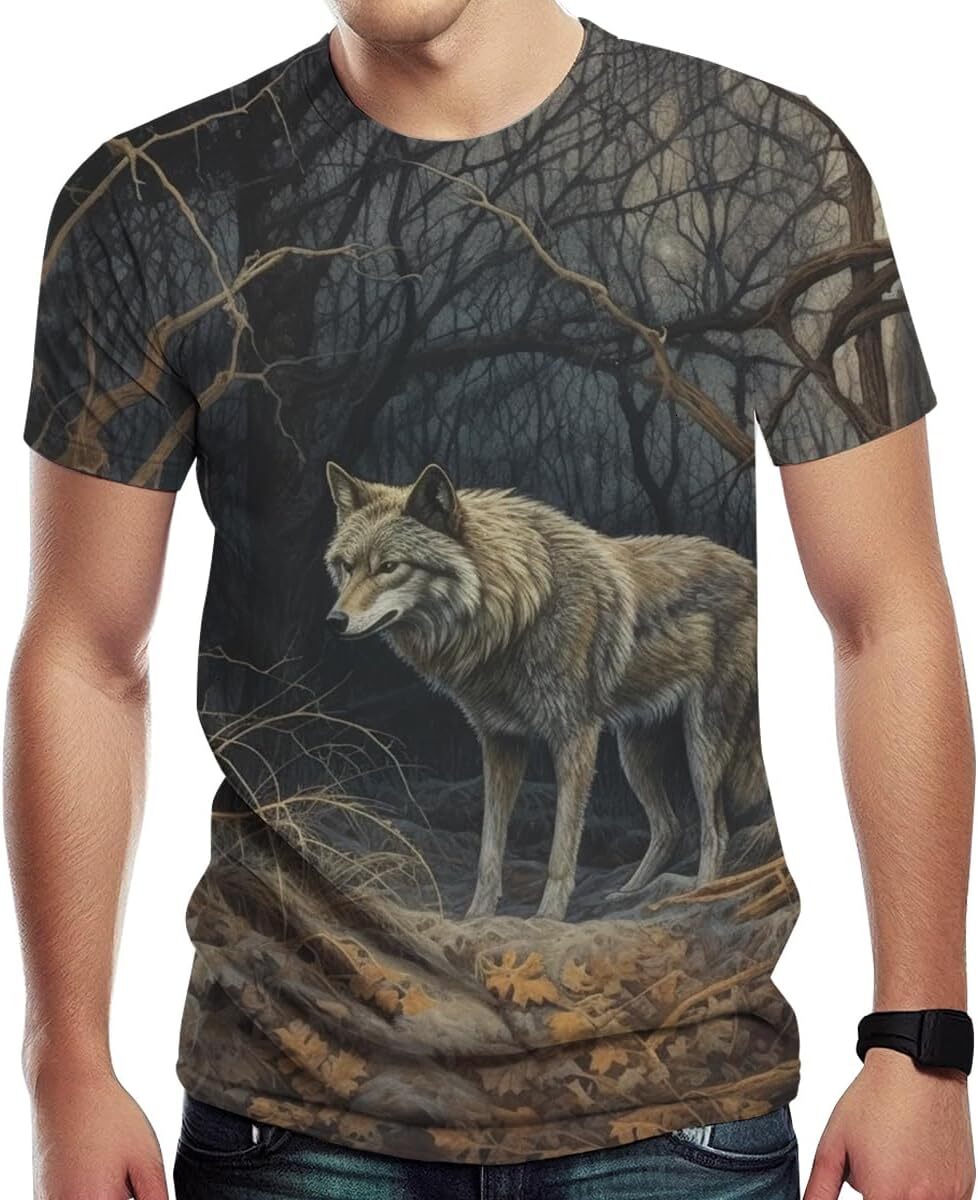 Mens T shirt Men's Wolf Graphic Print Creative Novelty T-Shirt tee Casual tops summer clothes Breathable and stylish