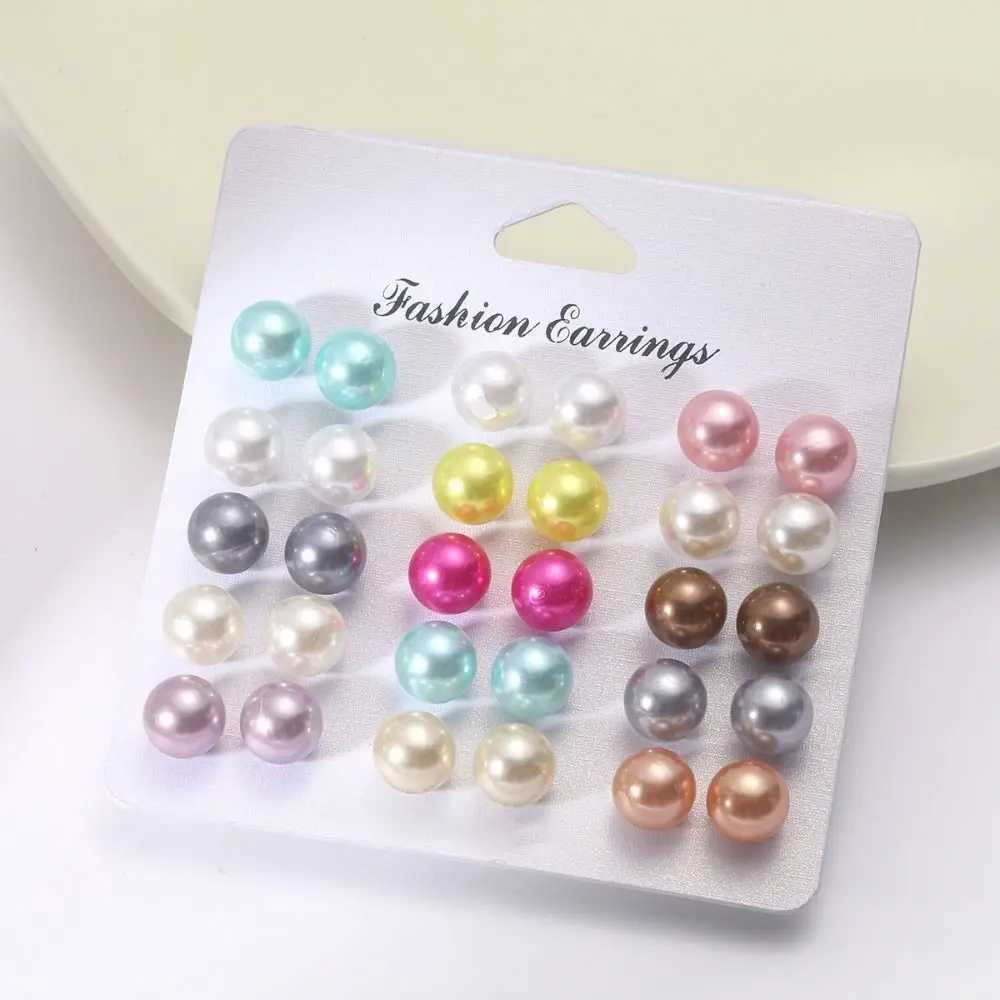 18 Pairs Pearlescent Imitation Pearl Earrings Elegant 7/8/10mm Simple Stud Earrings White Colorful Women Ear JewelryX241023