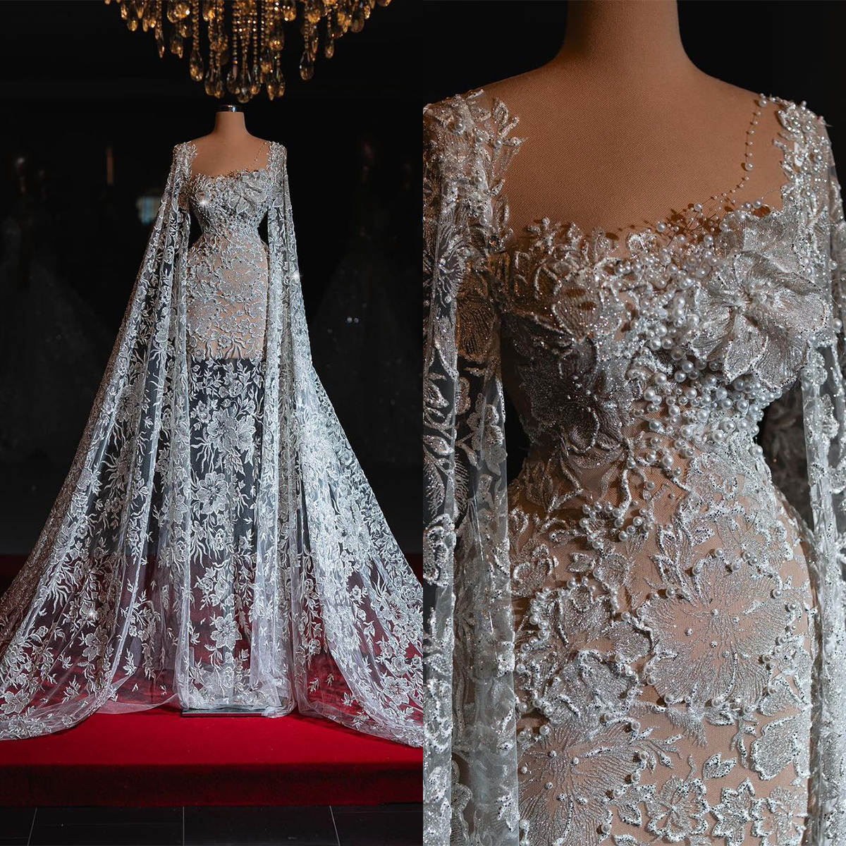 Sexy See Through Wedding Dress Lace Pearls Beads Custom Made Bridal Gowns Ruffles Sweep Train vestidos de novia