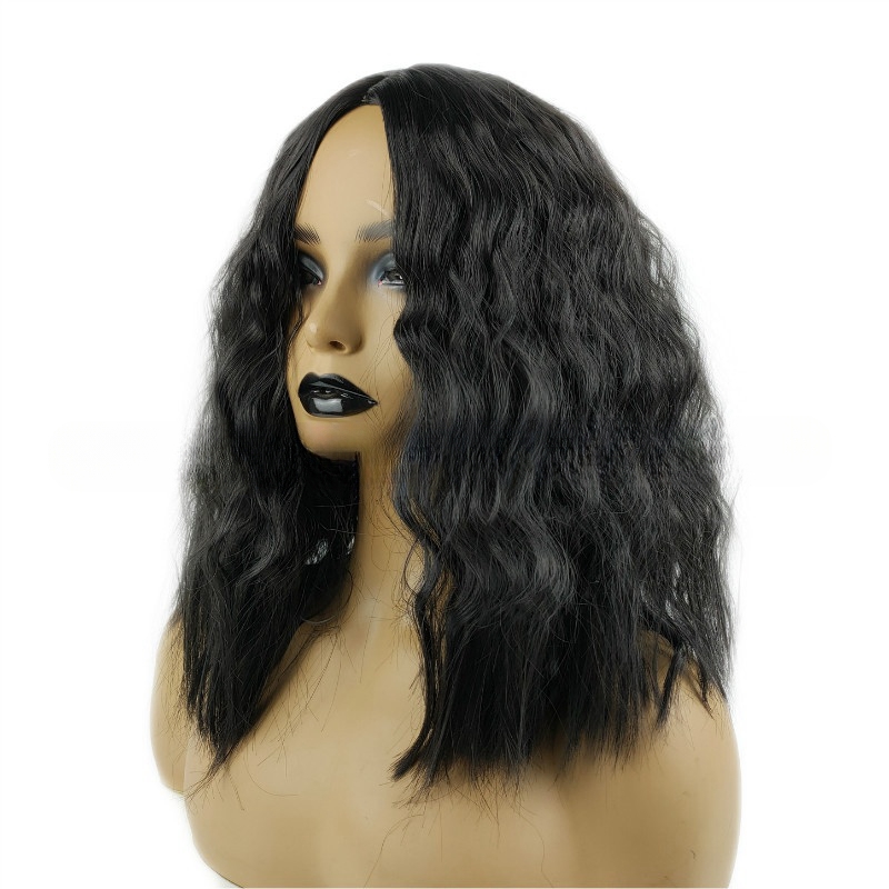 New wig women's short curly water ripple medium long hair African small curly chemical fiber headpiece