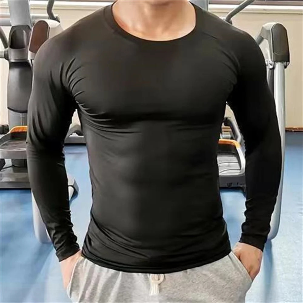 Mens long sleeved running T-shirt fitness training jogging top gym sportswear fitness y2k mens T-shirt 241024
