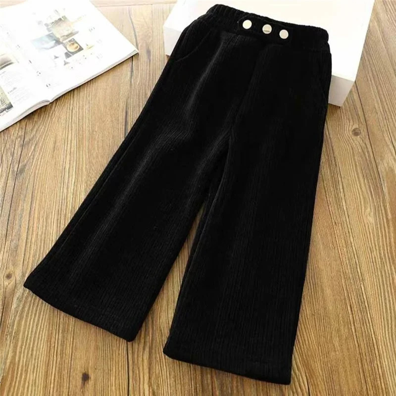 Girls thick and wide leg pants winter and autumn big childrens velvet warm pants childrens aprons casual pants 4-12 years old 241024