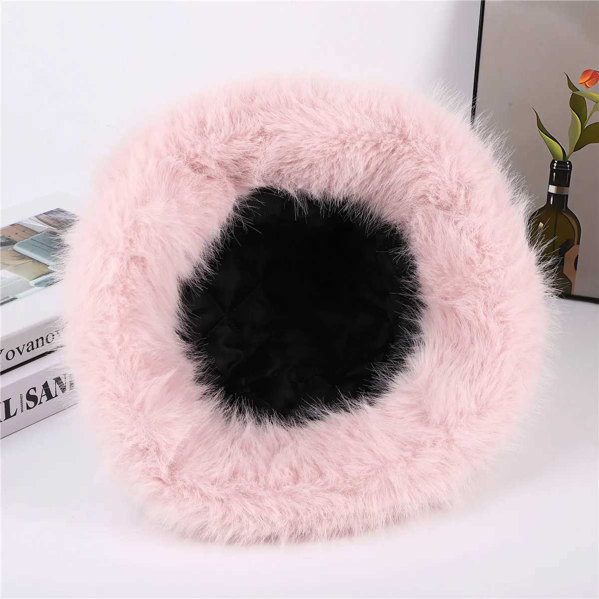 Wens fur bucket hat winter hat plush ear protection hat windproof and warm equipment fashionable Fem Panama hat X241023