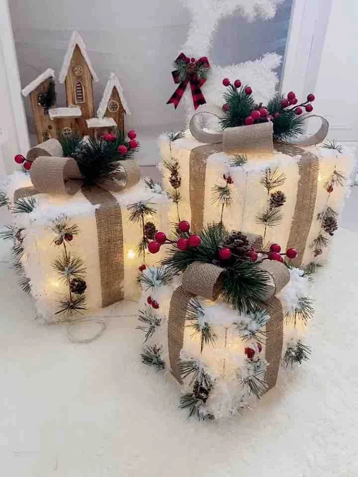 3pcs box LED three piece set family scene layout el window decoration gift props Christmas iron art navidad 241024