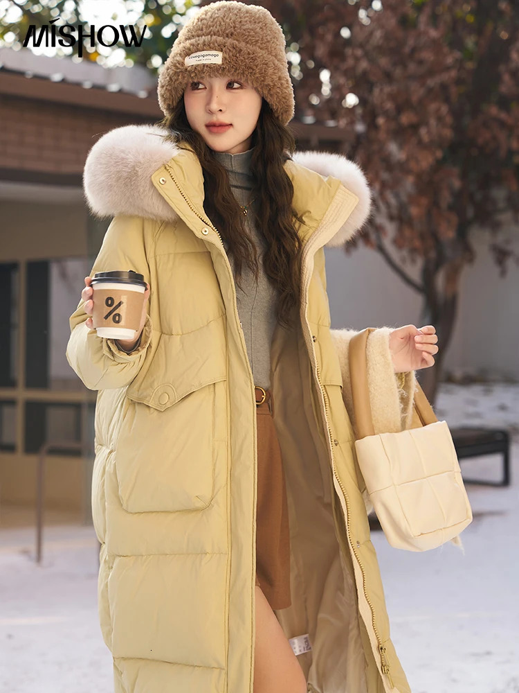 MISHOW Womens Long Hoodie 90 White Duck Down Jacket Korean Womens Thick Inflatable Jacket Double Zipper Jacket MXC57Y0027 241023