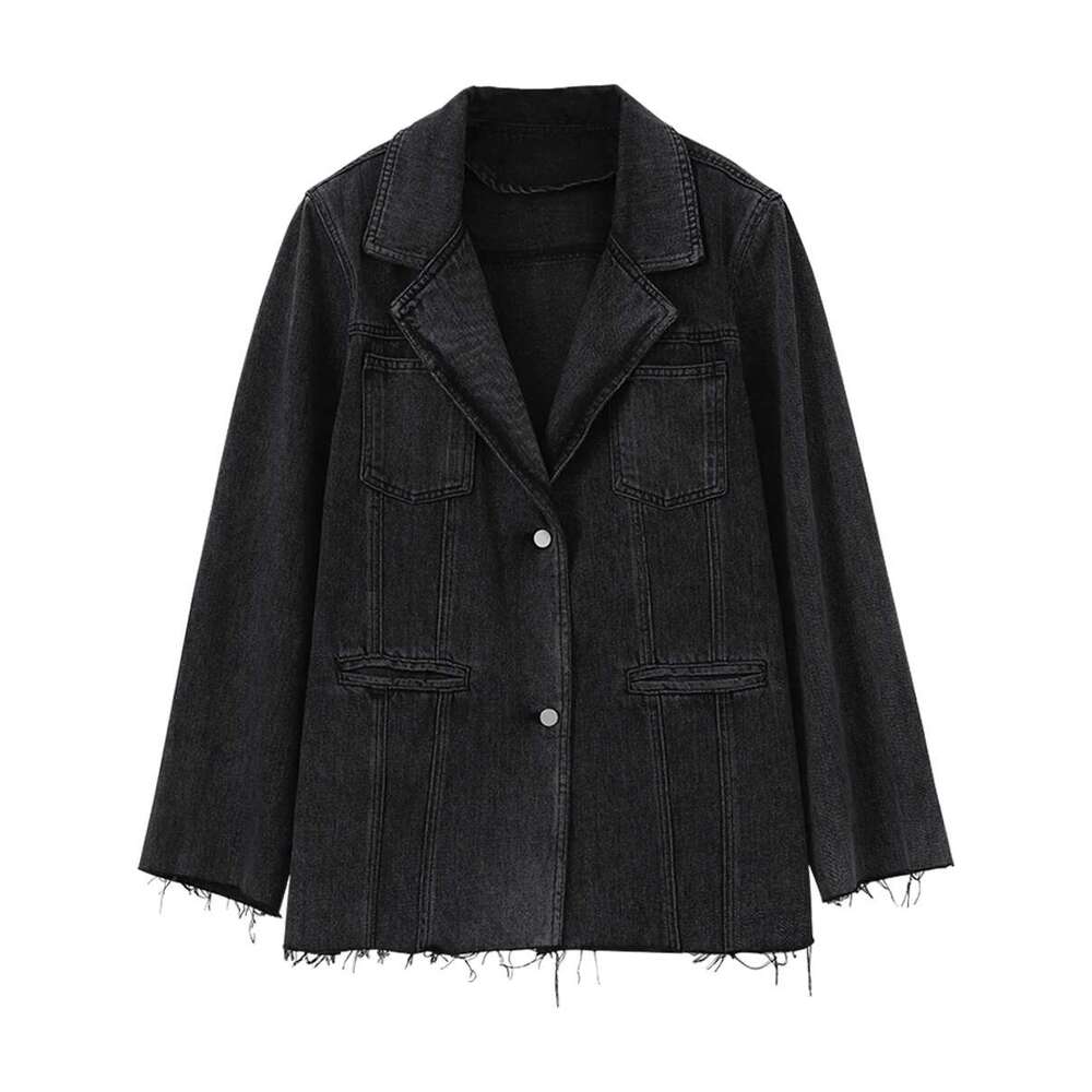 CHIC VEN Women Coat Loose Streetwear New Wide Shoulder Raw Edge Female Denim Jackets Woman Clothing Spring Autumn 2023