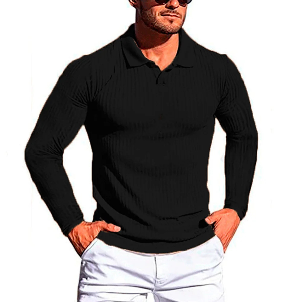 Cotton long sleeved mens T-shirt high-quality slim fit collar autumn mens bottom shirt mens T-shirt 241024