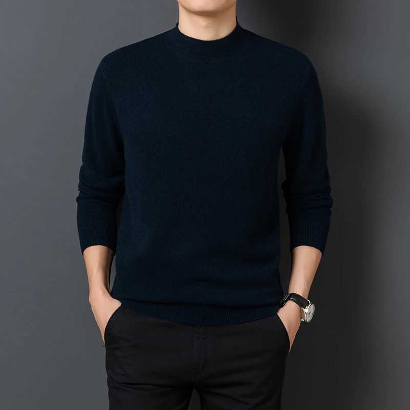 Mens Sweater Solid Color Warm Comfortable Long Sleeved Pullover Long Sleeved Mock Neck Sweater LX241024