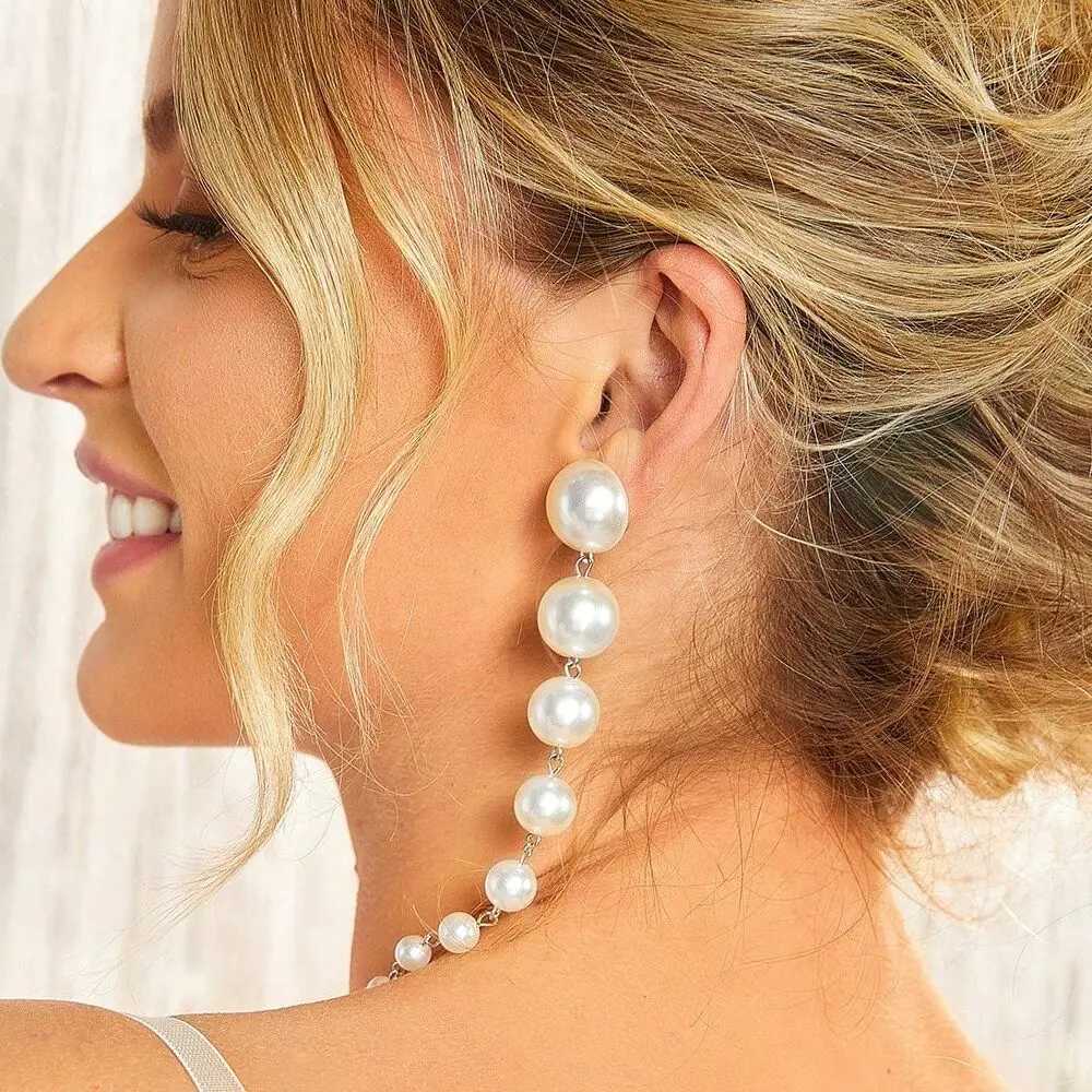 Womens long pendant earrings 2024 trend elegant imitation pearl tassel earrings wedding party jewelry decoration W241023