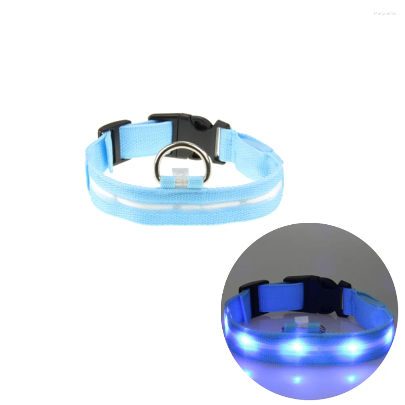 Dog Collars 25CM Nylon Pet Collar Night Safety LED Light-up Flashing Glow In The Dark Lighted Circular Pendant Size S (Blue Ligh