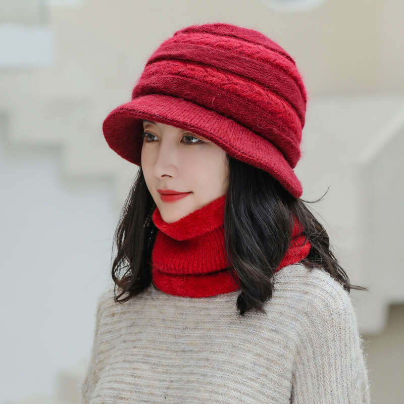 Hair Warm Rabbit Cotton Knitted Brim Beani Veet Hat Winter And Mother Cap Female Women With Scarf Thick Wool go scarf designers
