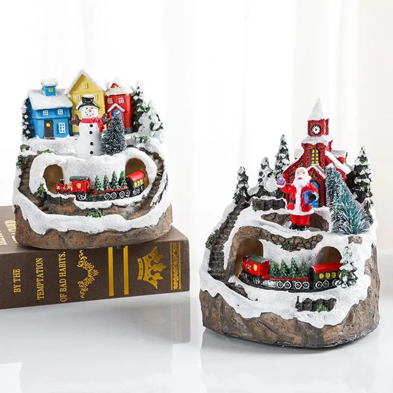 House Countryside Rotating Train Scene Battery Powered LED Lighting Decoration Creative Christmas Gifts 241024