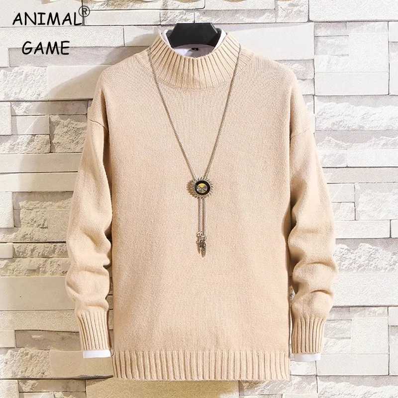 New Mens Sweatwear Half Turtleneck Sweater Autumn Mock Neck Knitwear Sweatshirts Solid Color Pullovers Winter Oversize Tops LX241024