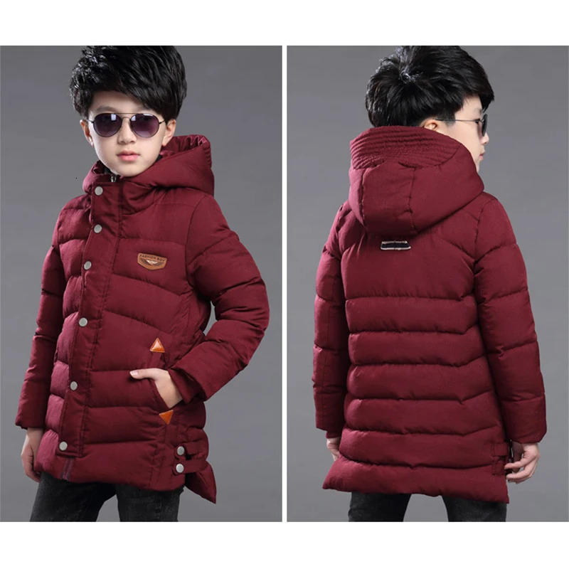 4 6 8 10 12 14 Years Big Boys Jacket Autumn Winter Thicken Warm Teenager Kids Jackets Fashion Long Zipper Hooded Boys Coat 241024