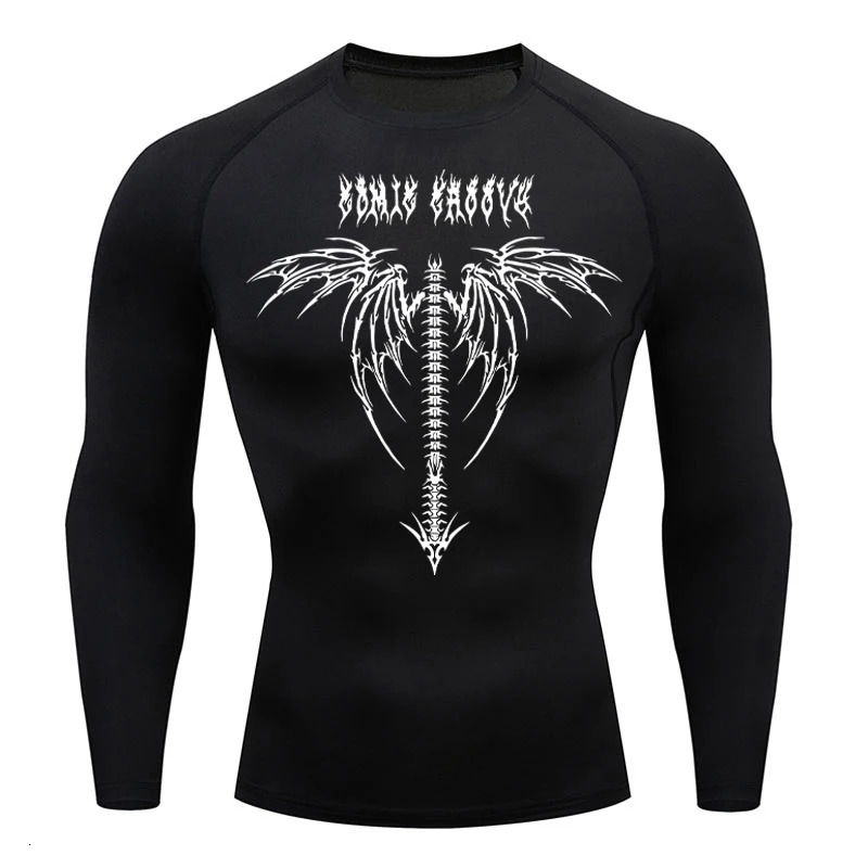 Y2K printed running compression T-shirt mens quick drying fitness sportswear gym sportswear long sleeved breathable shirt top 241024