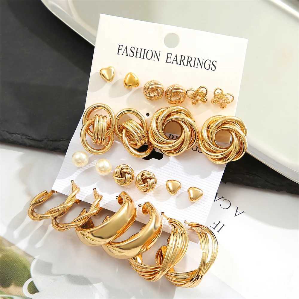 11 pairs of A set fashionable zinc alloy artificial pearl rotating geometric decorative earrings for womens daily decoration W241023