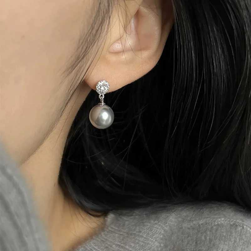 2023 New Arrival Korean Temperament Gray Zircon Pearl Stud Earrings For Women Fashion Water Drop Crystal Jewelry GiftsX241023