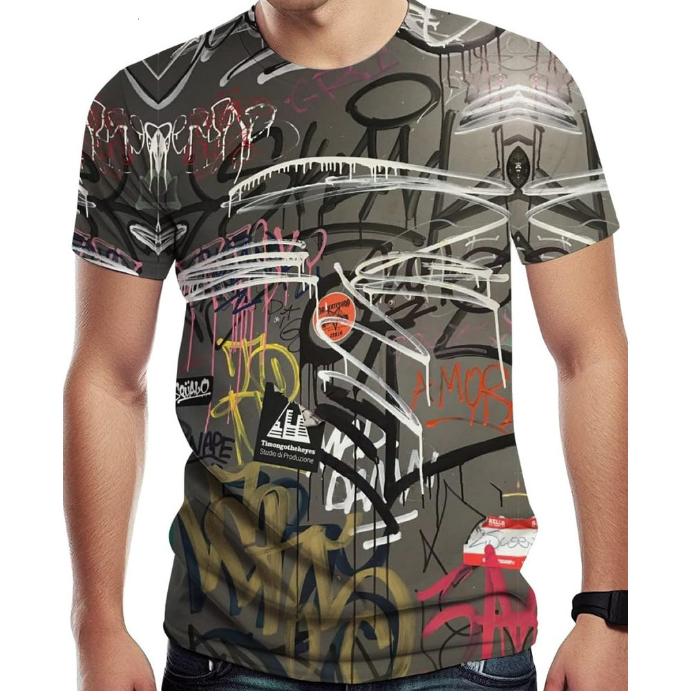 Mens T shirt Fashion Novelty Graffiti Graphic Print Men's Cool tee Casual tops summer clothes Breathable trend