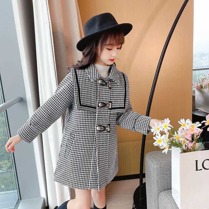 Girls wool coat jacket cotton coat 2021 new thick velvet winter autumn youth school childrens clothing W241023