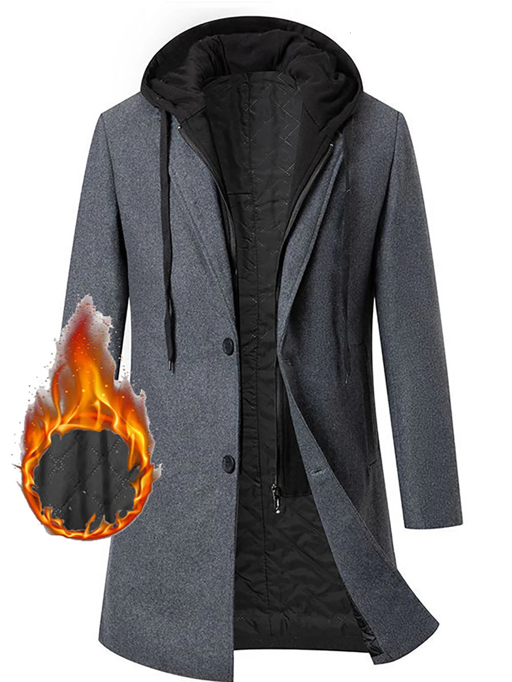 High quality autumn/winter thick hooded two medium length wool coats with cotton patch work clothes 241024